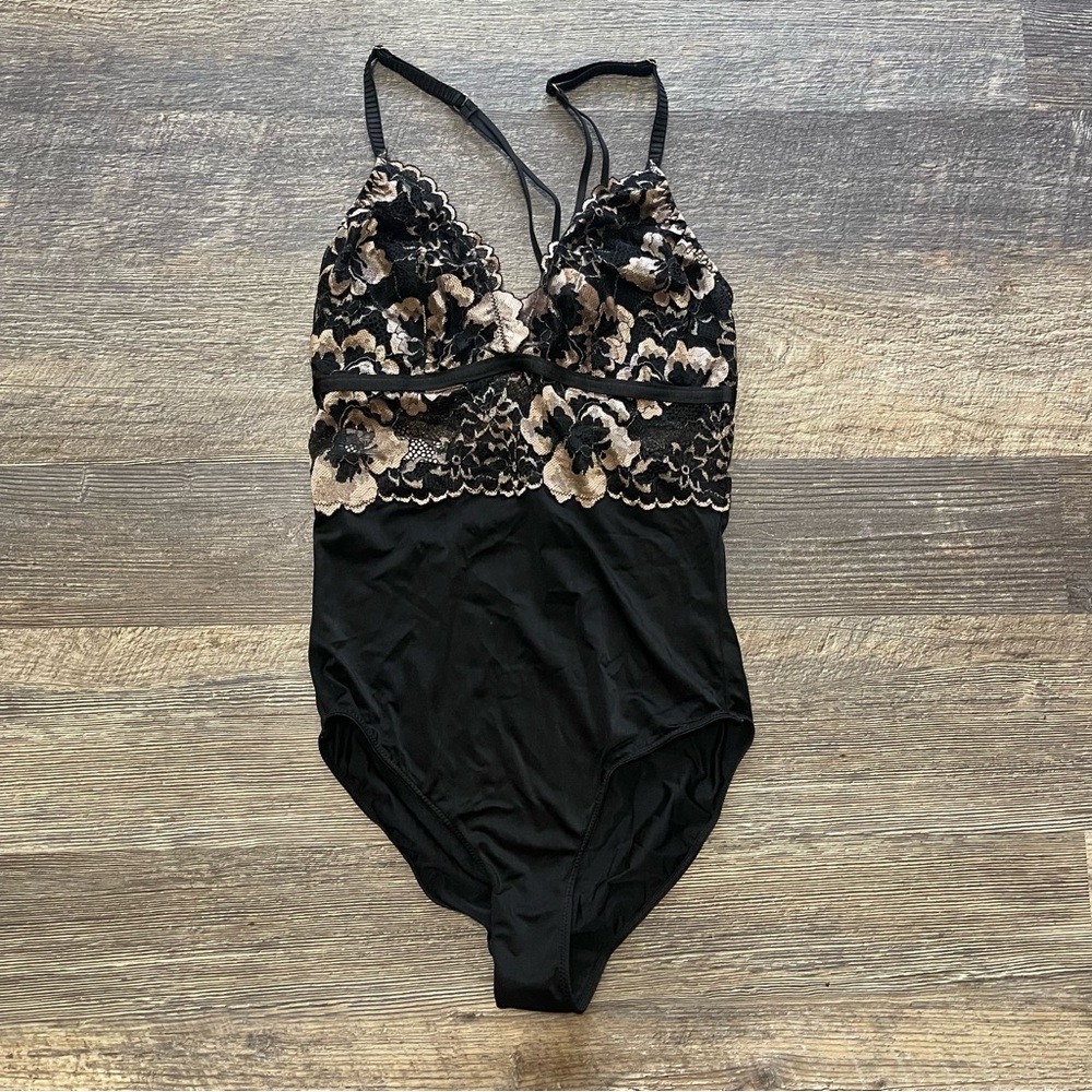 Auden Black and Pink Embellished Backless Bodysuit